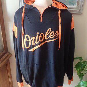 Majestic MLB Authentic Baltimore Orioles Black 1/4 Zip Pullover Hoodie 3XT Sewn